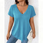 T-Shirt Femme Décontracté Col V Manches Courtes
