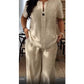 👕Printemps Été Nouvel Ensemble Grande Taille Femme - Chemise Manches Longues Casual & Pantalon Ample, ✨Parfait pour Vacances & Quotidien