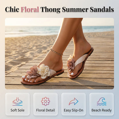 🎁Nouveautés 2026 50% OFF💥Sandales Plates Fleuries pour Femmes Tongs de Plage Décontractées