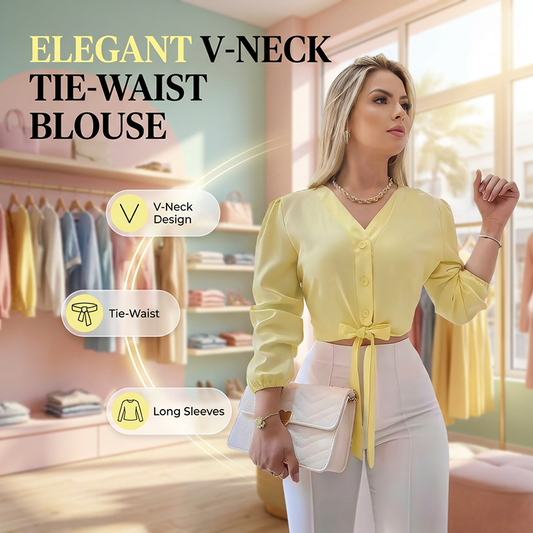 ✨🔥Haut élégant à col en V et taille nouée pour femme