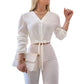 ✨🔥Haut élégant à col en V et taille nouée pour femme