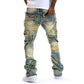 👖 PROMO LIMITÉE 50% DE RÉDUCTION ! 💥 Jean Stretch Jambes Évasées Homme – Effet Usé, Lavage Vintage, Patchwork ✨