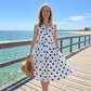 Robe Sans Manches Col V à Pois pour Femme