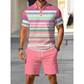 🔥Ensemble Casual Manches Courtes Homme, Mode Plage Été, Motif Écossais, Coupe Ajustée, Au-Dessus du Genou