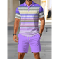 🔥Ensemble Casual Manches Courtes Homme, Mode Plage Été, Motif Écossais, Coupe Ajustée, Au-Dessus du Genou