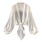🧥 OFFRE LIMITÉE -50% ! 💥 Cardigan Femme Léger en Mousseline à Nœud Frontal – Manches Ballon, Transparent, Superposition ✨