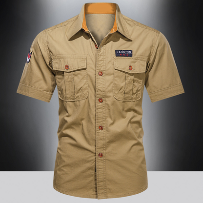 👔 OFFRE LIMITÉE -50% ! 💥 Chemise Casual Manches Courtes Coupe Classique Homme – Tissu Résistant, Poches Cargo, Style Intemporel ✨