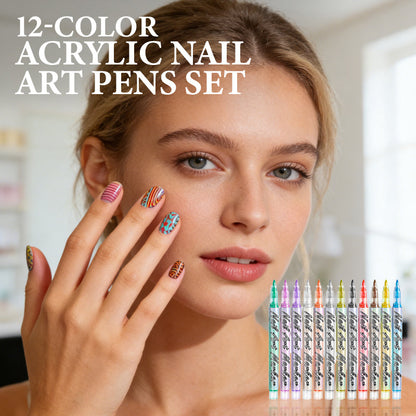 🔥Soldes Mi-Année⏰ Stylos Nail Art Acrylique 12 Couleurs – Pointe Fine de Précision, Pigments Éclatants, Manucure Salon à Domicile💅✨