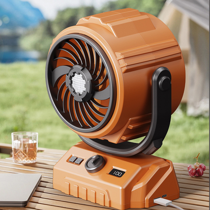 🌀🔥 -50% ! Ventilateur Camping Turbo 100 Vitesses – Oscillation 270° Rafraîchissement Large Angle, Batterie Lithium Chargeur Urgence LED 3 Niveaux, Suspension Crochet Table Plafond Polyvalent · Vert & Orange ✨