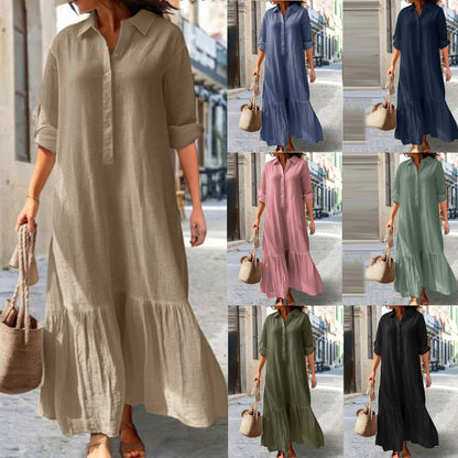 ⏳Offre limitée -50%⏰ Robe longue vintage à col chemisier pour femme👗