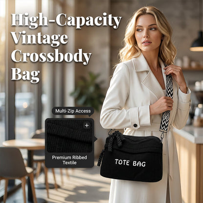 🎁 NOUVEAUTÉS 2026 – 60% DE RÉDUCTION ! 💥 Sac Bandoulière Vintage Grande Capacité pour Femme – Tissu Côtelé, Multi-Zip & Bandoulière Géométrique – Le Sac Urbain Tendance 🌿✨