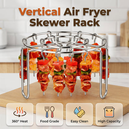 🥰 Parfait pour les barbecues en famille : des repas plus sûrs, plus sains et sans souci 🎁 Support vertical à brochettes en acier inoxydable pour friteuse à air