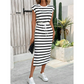 Robe Midi Rayée Femme à Taille Coulissante et Fente