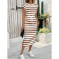 Robe Midi Rayée Femme à Taille Coulissante et Fente