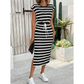 Robe Midi Rayée Femme à Taille Coulissante et Fente