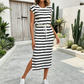 Robe Midi Rayée Femme à Taille Coulissante et Fente