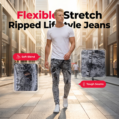 👖 PROMO LIMITÉE 50% DE RÉDUCTION ! ✨ Jean Slim Déchiré Stretch Homme – Acid Wash Vintage, Détails Audacieux 🔥