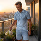 👕 OFFRE LIMITÉE : 50 % DE RÉDUCTION ! ✨ Ensemble chemise à col et short pour homme à imprimé géométrique – Motif moderne, respirant, look coordonné 🔷
