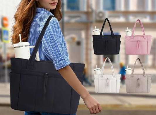 💕Vente Chaude 50% RÉDUCTION🎁Wandering Nature Sac Tote Matelassé avec Porte-gobelet, Compartiment Laptop et Housse Trolley pour Voyage, Travail, Infirmières et Femmes