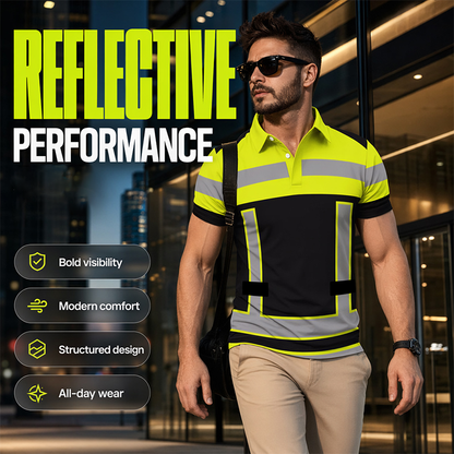 👔 50% DE RÉDUCTION ⏰ Chemise homme manches courtes haute visibilité réfléchissante – Bande réfléchissante & respirante – Idéale pour le travail, le chantier ou les sorties nocturnes – sécurité et confort au quotidien ✨🦺🌙