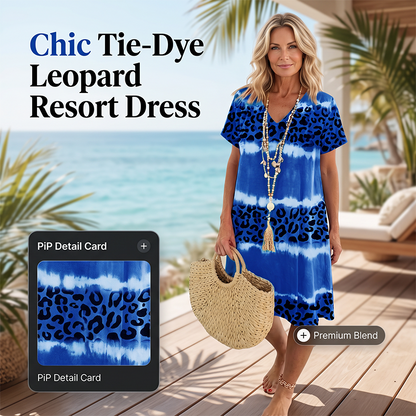 Robe Décontractée Femme Tie-Dye Imprimé Léopard Col V