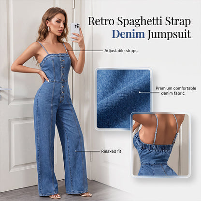 👗💙 -50% | Combinaison Jean Femme à Bretelles Fines – Coupe Large Confortable, Style Décontracté Chic & Pièce Incontournable du Quotidien ✨