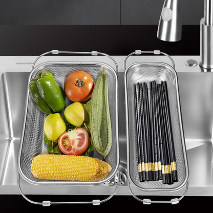 Panier égouttoir télescopique en acier inoxydable
