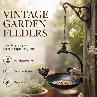🐦 -50% ! 🌿 Mangeoire à Oiseaux Suspendue Vintage – Robinet Décoratif, Résistante aux Intempéries & Élégante – La Mangeoire Parfaite pour Votre Jardin 🏡