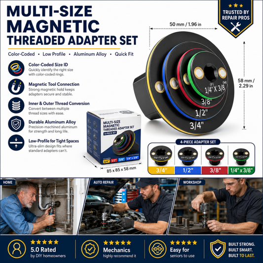 ⏳Offre spéciale à durée limitée ⏰Adaptateur magnétique universel à filetage – Bagues de taille à code couleur, aluminium haut de gamme – Résistant à la rouille, compact – Pour cliquets et outils électriques ! 🔋