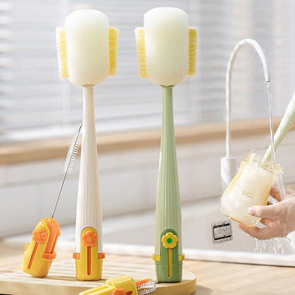🧽 Lot de brosses 5 en 1 pour nettoyer les bouteilles – Éponge, paille, bord, recoins et crochet – Pour une propreté éclatante dans les moindres recoins ! ✨