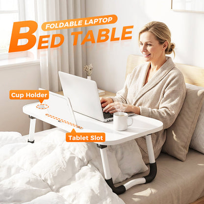 🔥 PROMO LIMITÉE 50% DE RÉDUCTION ! ⚡Table de Lit Pliable pour Ordinateur Portable avec Porte-Gobelet