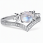 🌙 -50 % ! ✨ Bague vintage gothique croissant de lune en pierre de lune, plaquée platine, sertissage en V et éclat pavé 💍