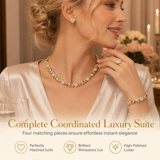 💎 50% DE RÉDUCTION! 👑 Parure 4 pièces cœur – Plaqué or, strass & élégante ✨