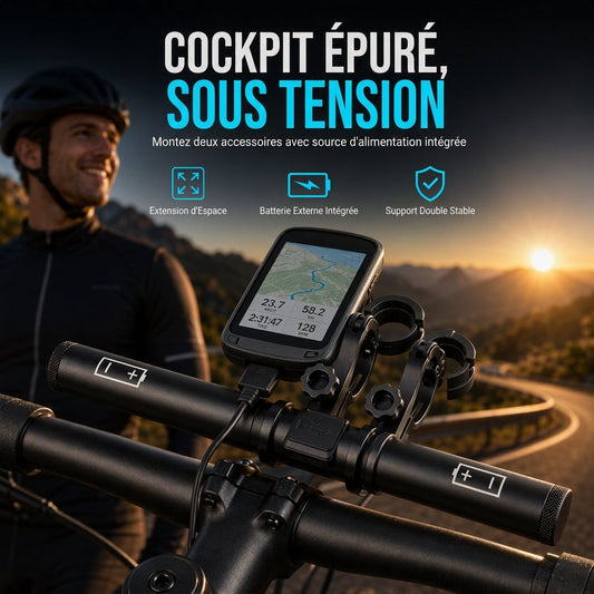 Support d'extension de guidon de vélo avec fonction de batterie externe USB et support de lampe de poche pour vélo