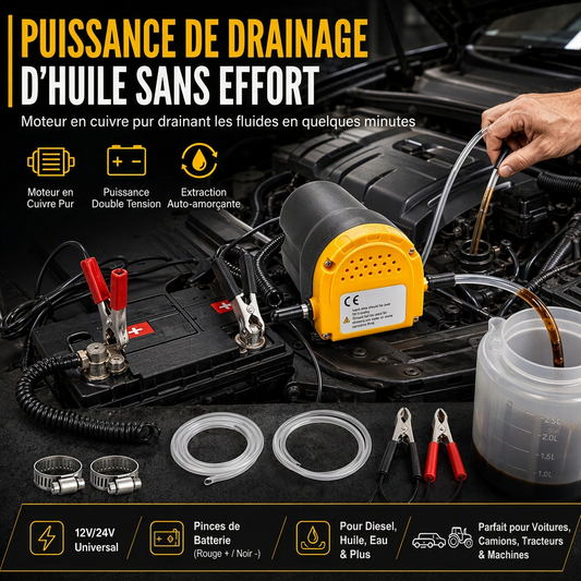 ⛽⚡ Pompe de Transfert et d'Extraction d'Huile et Diesel – Auto-Amorçante, Moteur en Cuivre et Branchement Batterie