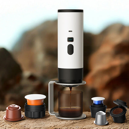 Machine à expresso portable – écran numérique, rechargeable via port Type-C, réservoir de 90 ml et tasse de 120 ml. Savourez un café frais et chaud où que vous soyez ! 🛡️💪