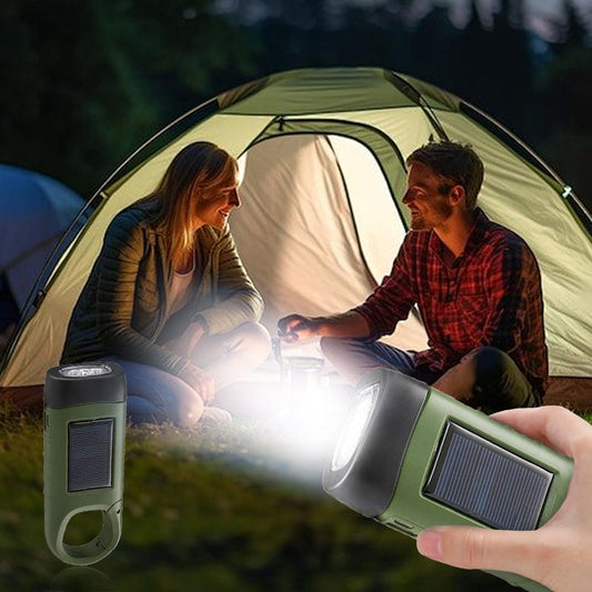 🔦 50 % DE RÉDUCTION ! 🌞 Lampe d’urgence extérieure – manivelle, solaire et USB – Toujours prête ✨
