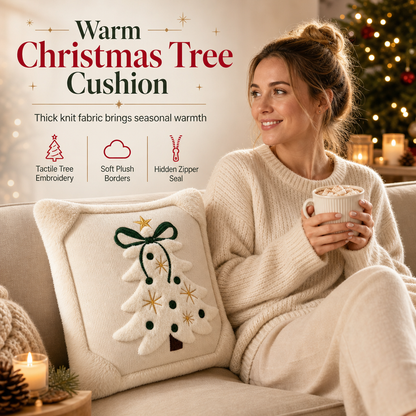 🎄 Housse de coussin décorative brodée en forme de sapin de Noël avec nœud, 45 x 45 cm, pour canapé et salon 🧸