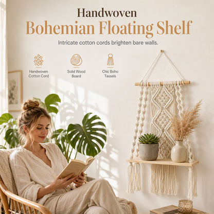 ⏳ 50% DE RÉDUCTION! ⏰Bohemian Handwoven Floating Shelf🌿
