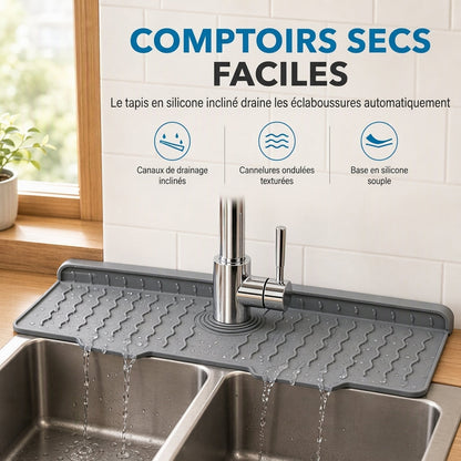 📢📢50 % DE RÉDUCTION !! ⏰ Tapis de protection anti-éclaboussures pour robinet en silicone alimentaire – Découpable et épaissi, tapis d'écoulement incliné | Plus d'éclaboussures ni de plans de travail mouillés