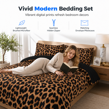 📢📢50 % DE RÉDUCTION !! ⏰ Parure de housse de couette à imprimé numérique, en polyester, avec taies d’oreiller assorties 🐆