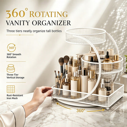 📢📢50% DE RÉDUCTION !! ⏰ Étagère organisateur de cosmétiques rotative pour coiffeuse et plan de travail de salle de bain – Rangement maquillage et soins de la peau