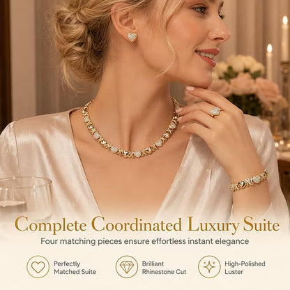 📢📢50% DE RÉDUCTION !! ⏰ Parure 4 bijoux cœur – Collier, bracelet, bague & boucles, finition dorée ✨