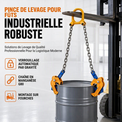 🛢️ PROMO FLASH : 50% DE RÉDUCTION ! Pince de Levage pour Fûts Industriels à Mâchoires et Chaînes – Alliage G80, Serrage par Gravité for une Manutention Sécurisée des Fûts ✨