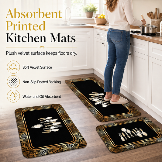 📢📢50% DE RÉDUCTION !! 🍽️ Tapis de cuisine en flanelle à motif géométrique – Tapis d'entrée absorbant & anti-graisse pour cuisine, salle de bain et entrée ✨