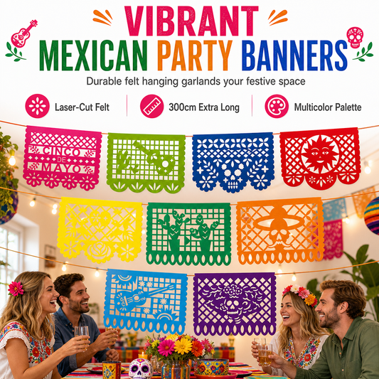 📢📢50% DE RÉDUCTION !! ⏰ Mexican Plastic Banner Day of tGuirlande mexicaine en plastique sur le thème du Jour des Morts, style « paper cut »