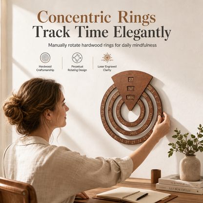 📢📢50 % DE RÉDUCTION !! ⏰ Calendrier perpétuel circulaire en bois rotatif