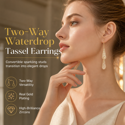📢📢50 % DE RÉDUCTION !! ⏰ Boucles d'oreilles pour femme Dual Wear Zircon Water Drop Tassel, plaquées or, boucles d'oreilles pendantes élégantes