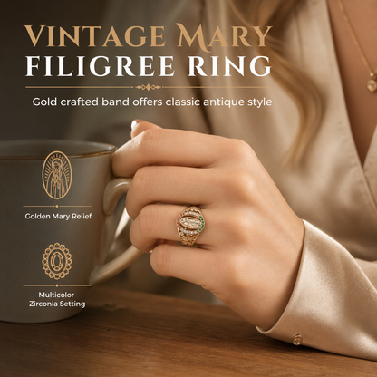 📢📢50 % DE RÉDUCTION !! ⏰ Bague pour femme « Gold Tone » avec portrait de déesse en métal et motif floral, ornée de zircons cubiques ovales colorés, style « Old Money »