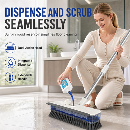 🧹✨ Brosse de sol 4-en-1 avec réservoir de liquide – 50 % de réduction ! Frotte, racle, essuie et sert de pince à épiler ; manche long, poils rigides – nettoie en profondeur tous les types de sols. 💪